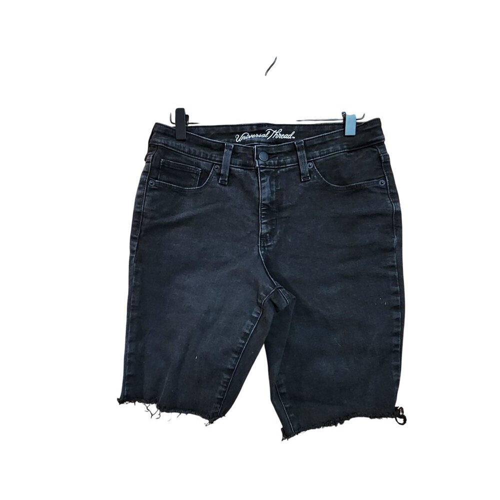 Universal Thread Womens Black Denim Bermuda Shorts Frayed Hem Size 6/28L